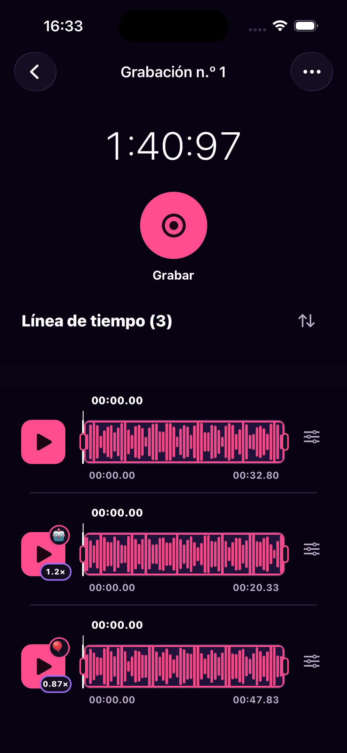 Editor en español de grabaciones de audio multipista de Mic O Phone