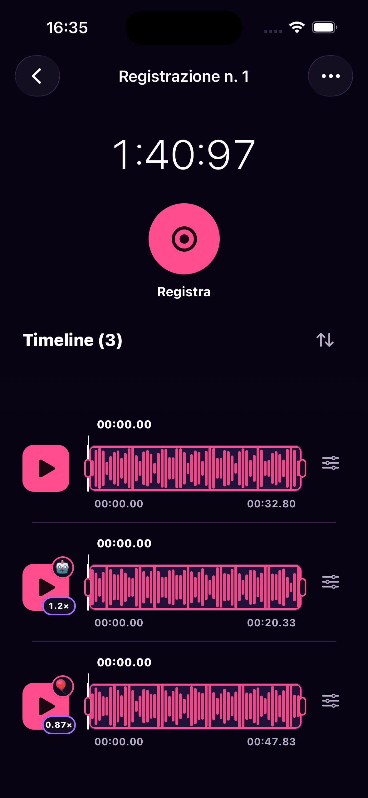 Editor italiano di registrazioni audio multipista di Mic O Phone