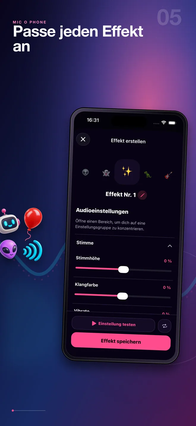 Deutscher Editor für eigene Stimmeffekte in Mic O Phone