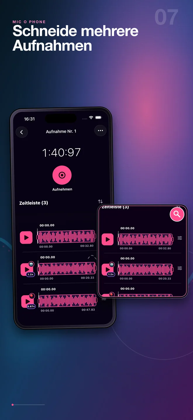 Deutscher Mehrspur-Audioeditor von Mic O Phone