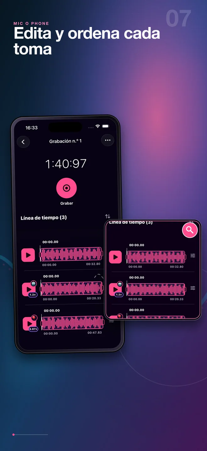Editor en español de grabaciones de audio multipista de Mic O Phone