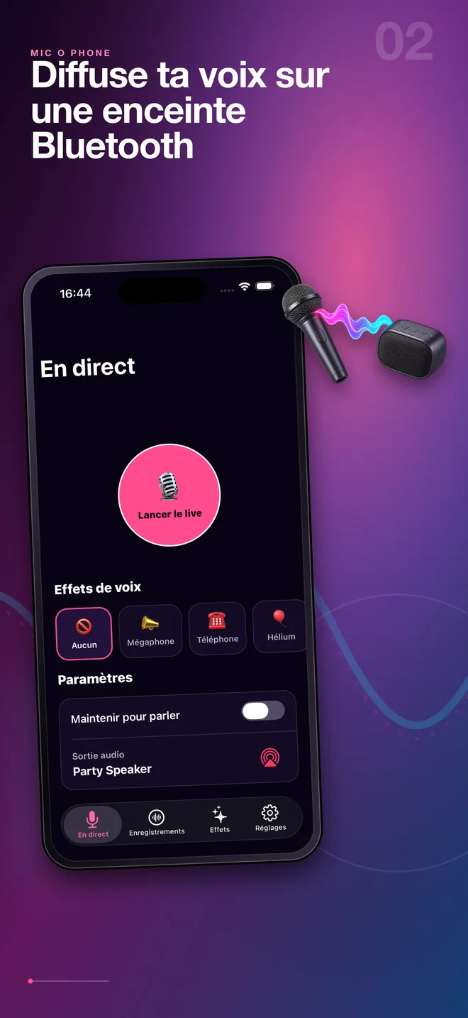 Connexion française de Mic O Phone à une enceinte Bluetooth