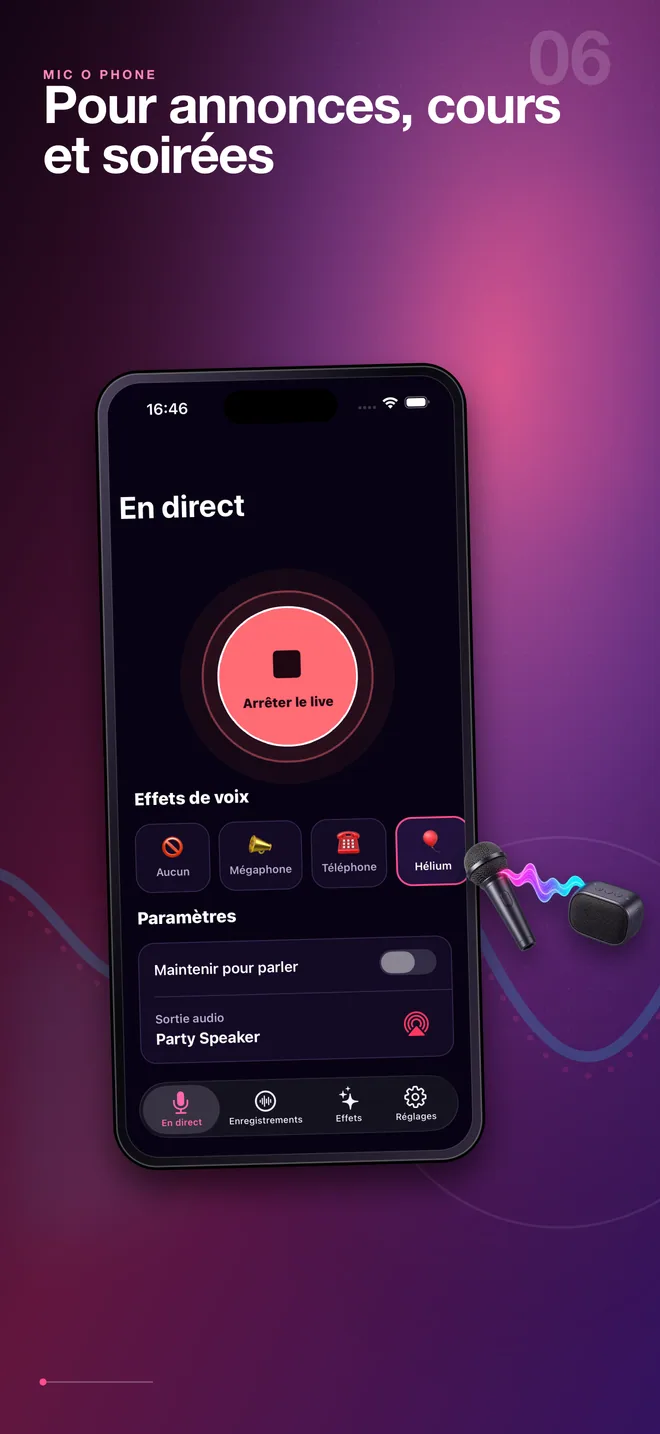 Usages français du micro en direct Mic O Phone