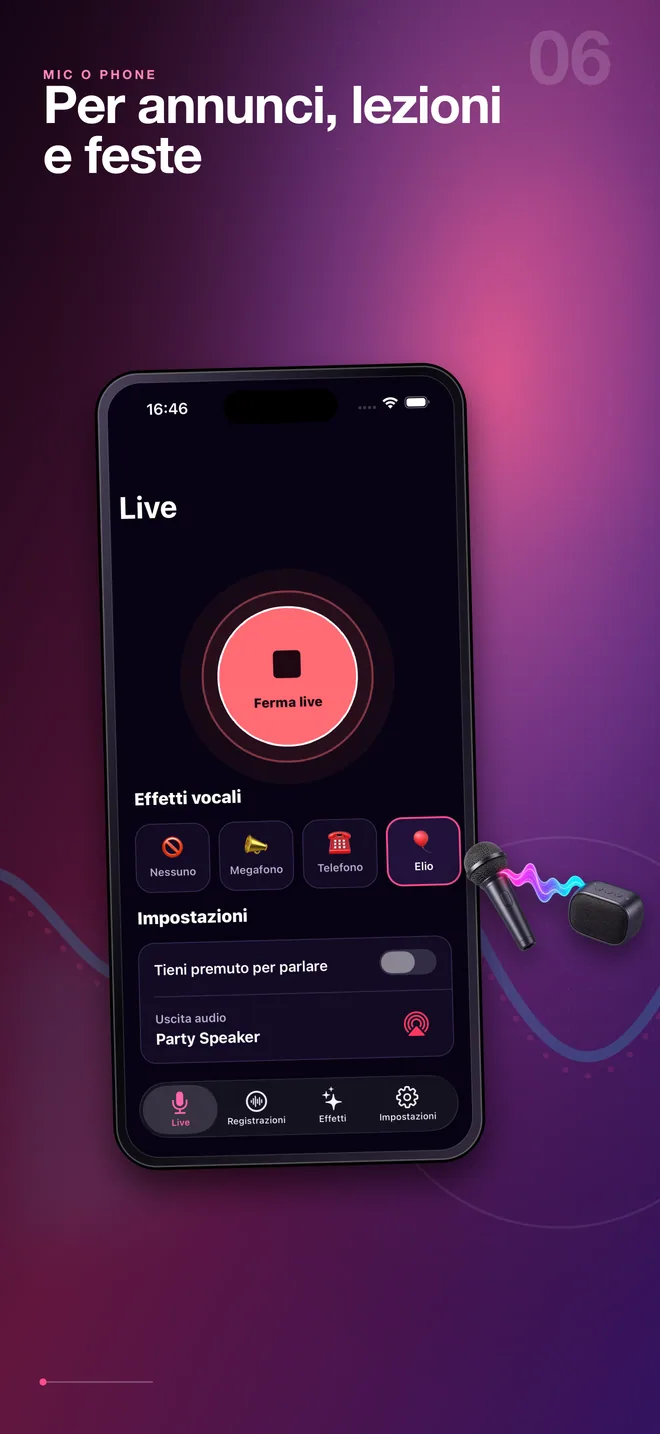 Utilizzi italiani del microfono live di Mic O Phone