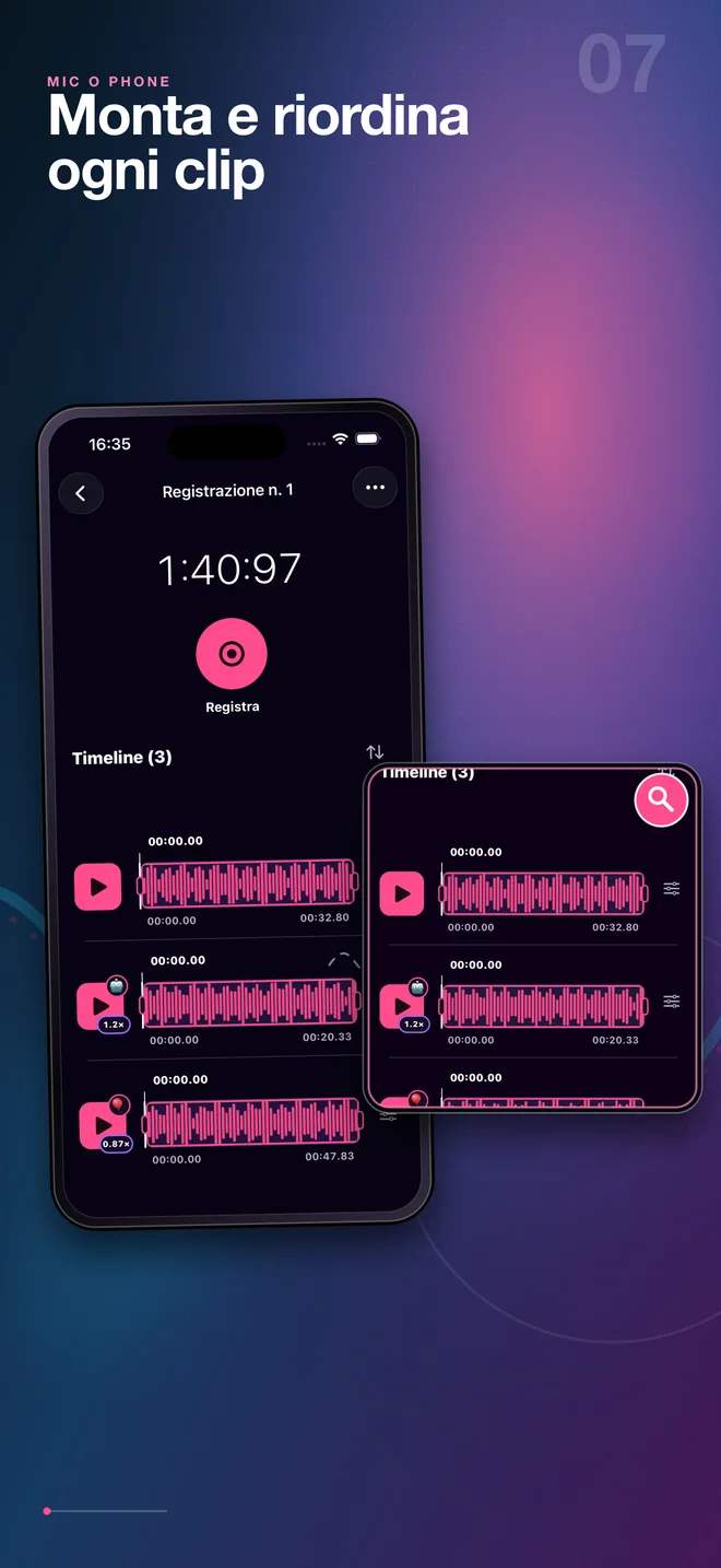 Editor italiano di registrazioni audio multipista di Mic O Phone