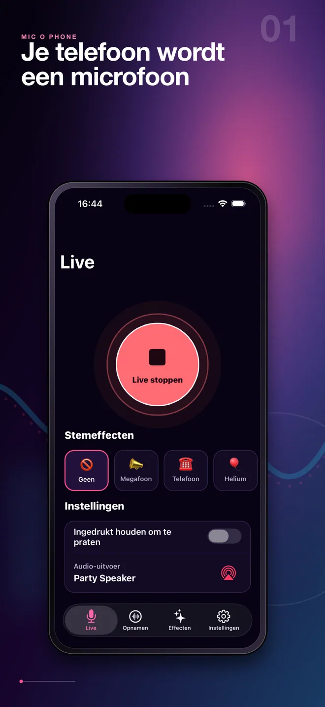 Nederlands live Bluetooth-microfoonscherm van Mic O Phone