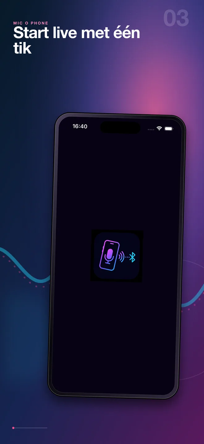 Nederlands startscherm van de Mic O Phone live-microfoon