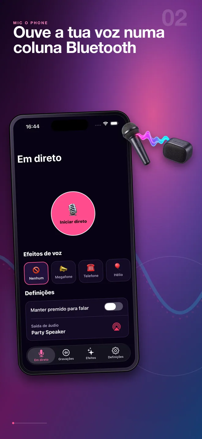 Ligação em português do Mic O Phone a uma coluna Bluetooth