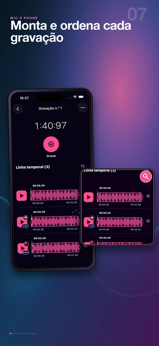 Editor em português de gravações áudio multipista do Mic O Phone